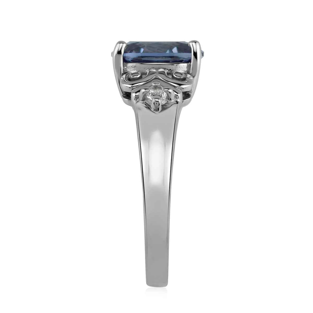 Created Color Change Alexandrite 9X7mm 925 Sterling Silver Victorian Style Engagement Ring