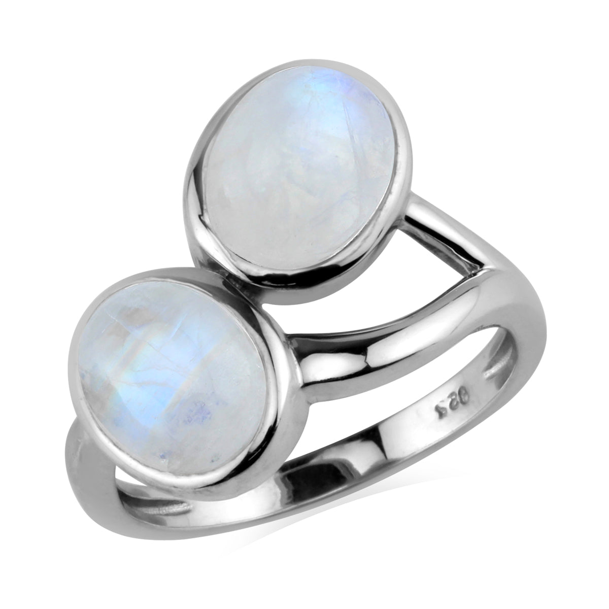 Natural Rainbow Moonstone 9X7mm 925 Sterling Silver Casual Cabochon Ring silvershake