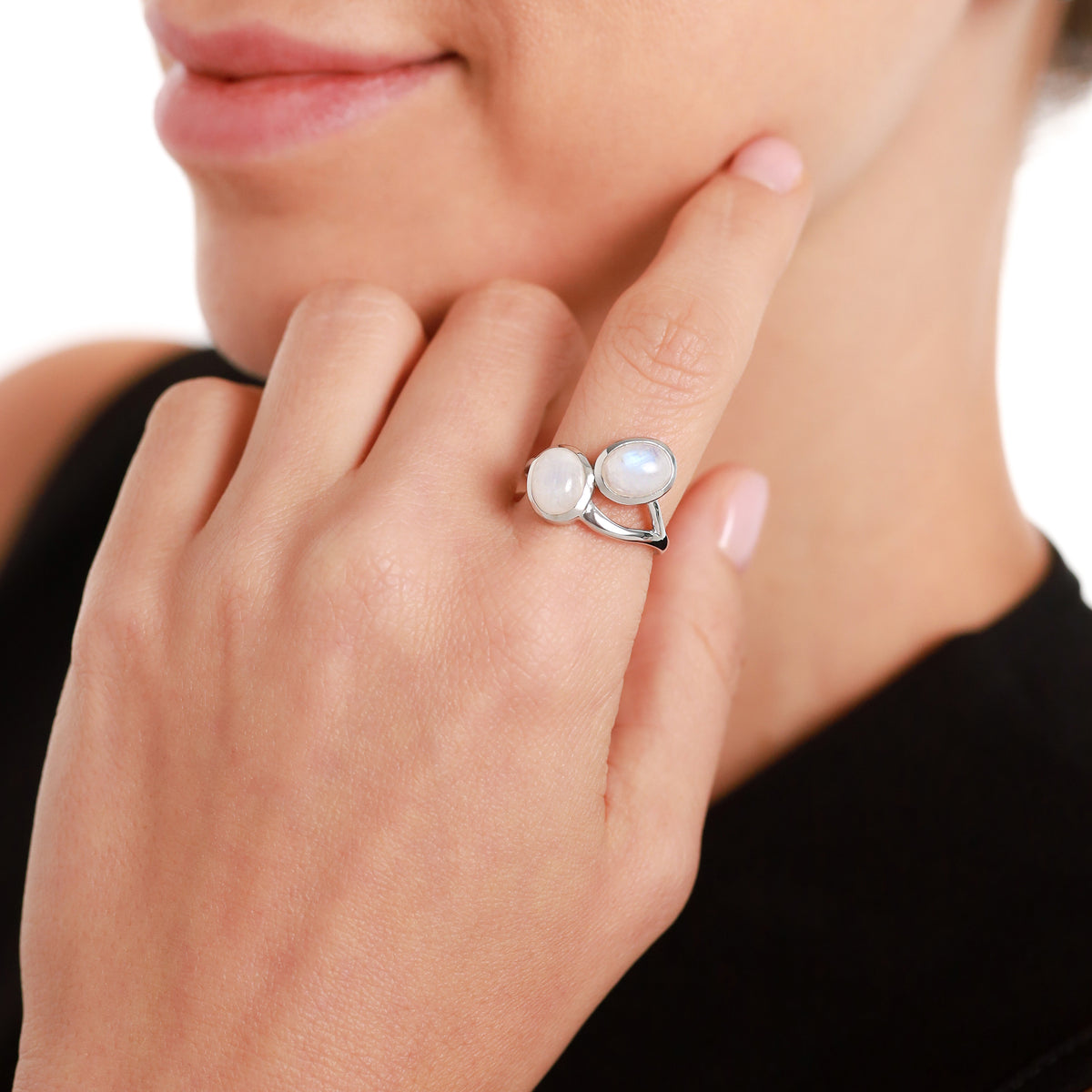 Natural Rainbow Moonstone 9X7mm 925 Sterling Silver Casual Cabochon Ring silvershake