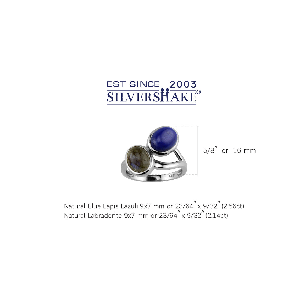 Natural Blue Lapis Lazuli and Labradorite 9X7mm 925 Sterling Silver Casual Cabochon Ring silvershake