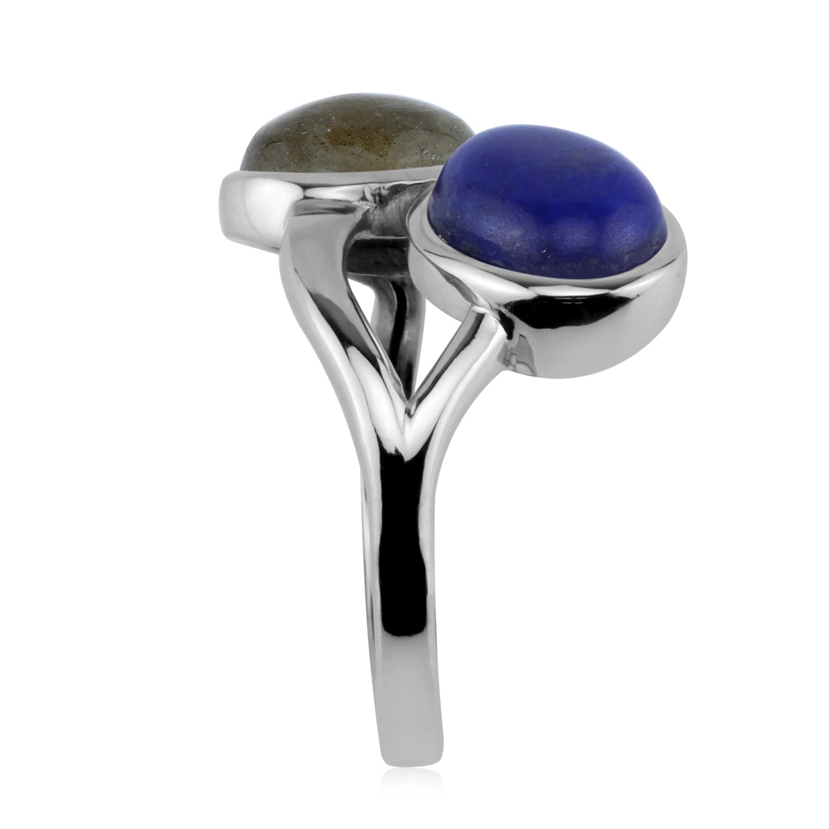 Natural Blue Lapis Lazuli and Labradorite 9X7mm 925 Sterling Silver Casual Cabochon Ring silvershake
