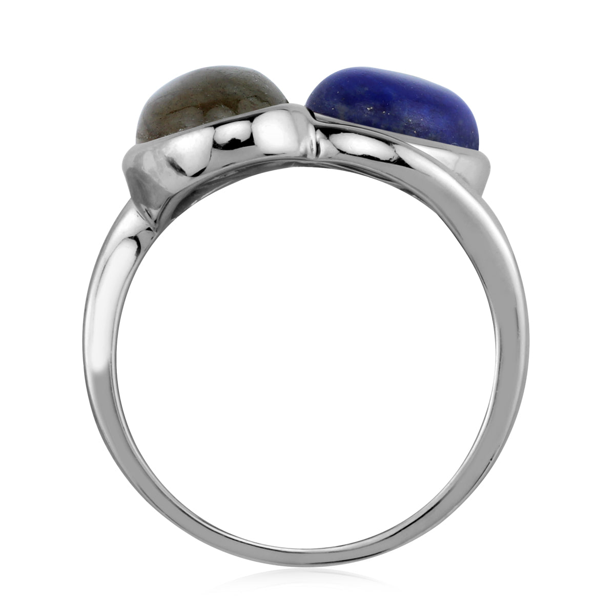 Natural Blue Lapis Lazuli and Labradorite 9X7mm 925 Sterling Silver Casual Cabochon Ring silvershake