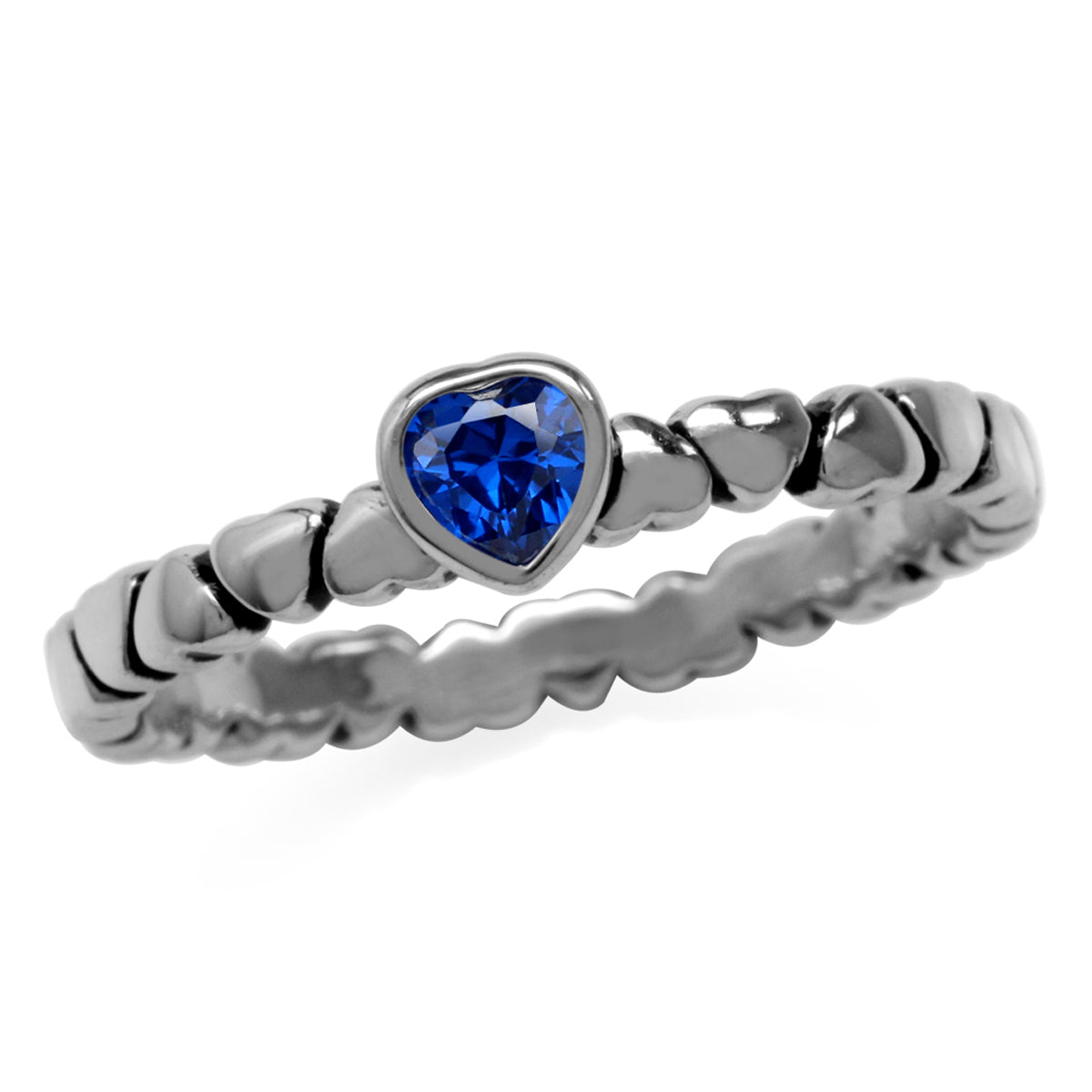 Created 4mm Blue Sapphire 925 Sterling Silver Stackable Heart Solitaire Gemstone Ring Jewelry for Women
