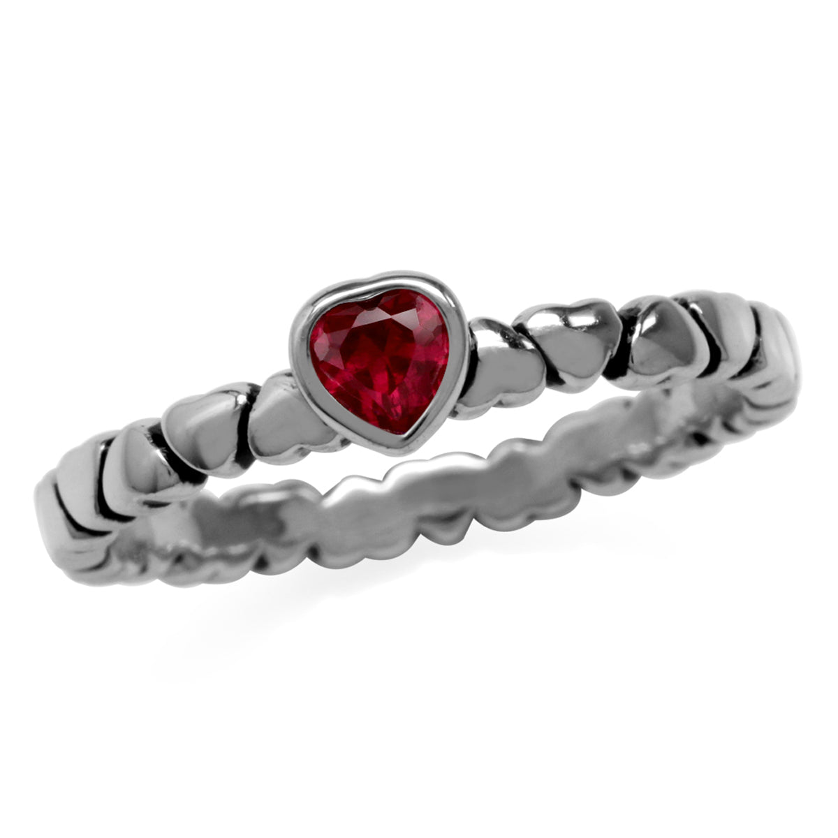 Simulated 4mm Red Ruby 925 Sterling Silver Stackable Heart Solitaire Gemstone Ring Jewelry for Women
