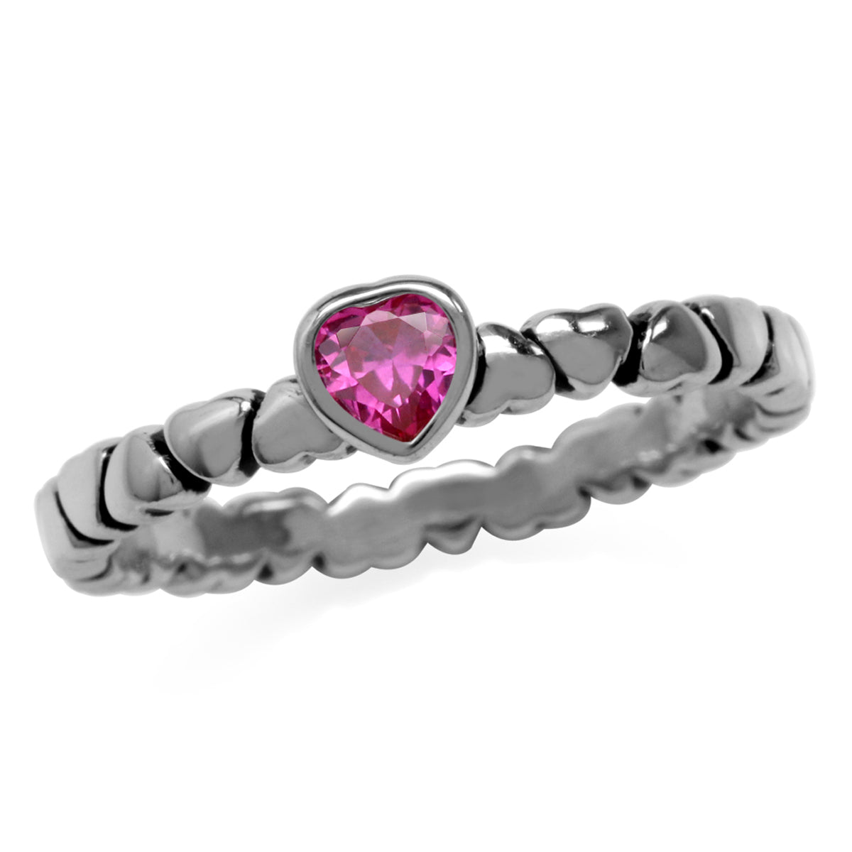 4mm Created Pink Tourmaline 925 Sterling Silver Stackable Heart Solitaire Gemstone Ring Jewelry for Women
