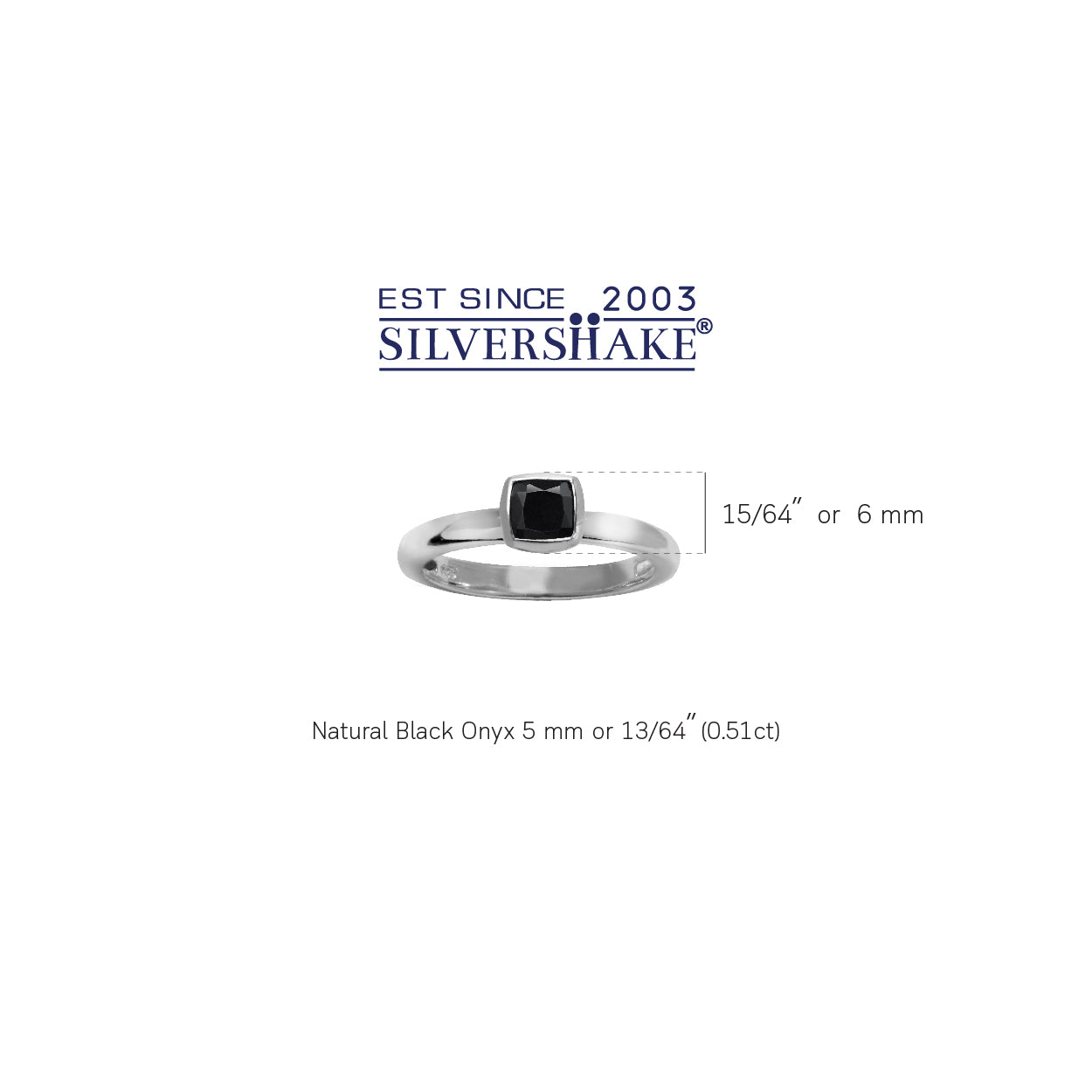Cushion Cut 5MM Natural Black Onyx White Gold Plated 925 Sterling Silver Stackable Solitaire Gemstone Ring Jewelry for Women - Silvershake-store