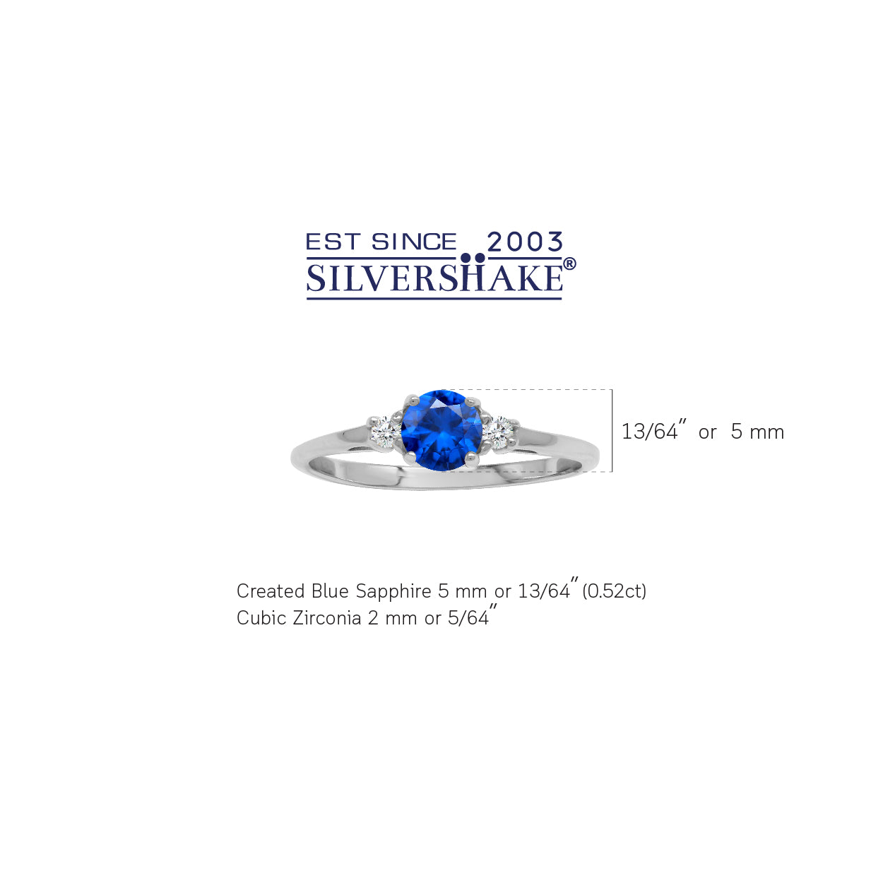 5mm Petite Created Round Shape Blue Sapphire 925 Sterling Silver Promise Gemstone Ring - Silvershake-store