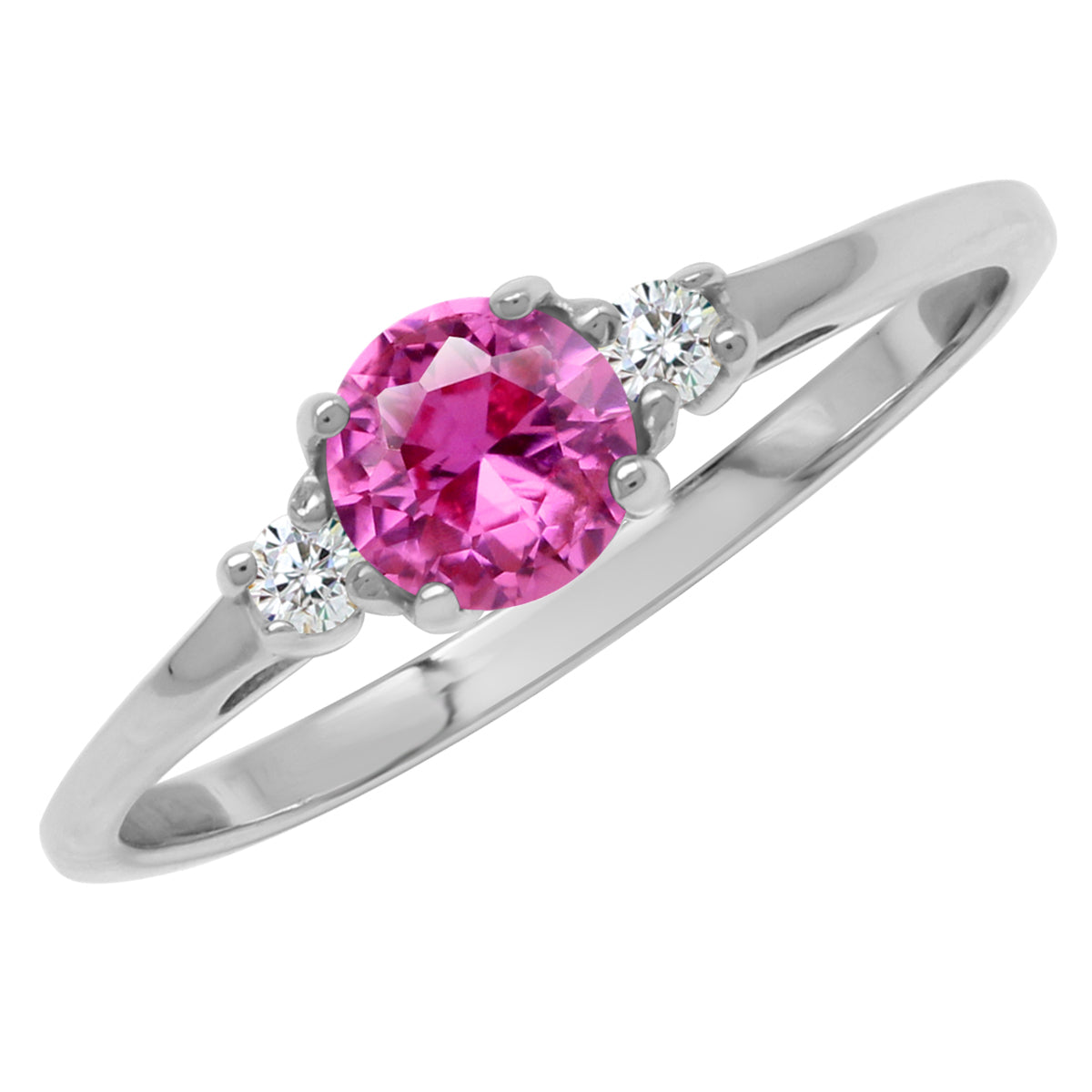 5mm Petite Round Shape Created Pink Tourmaline 925 Sterling Silver Promise Ring - Silvershake-store