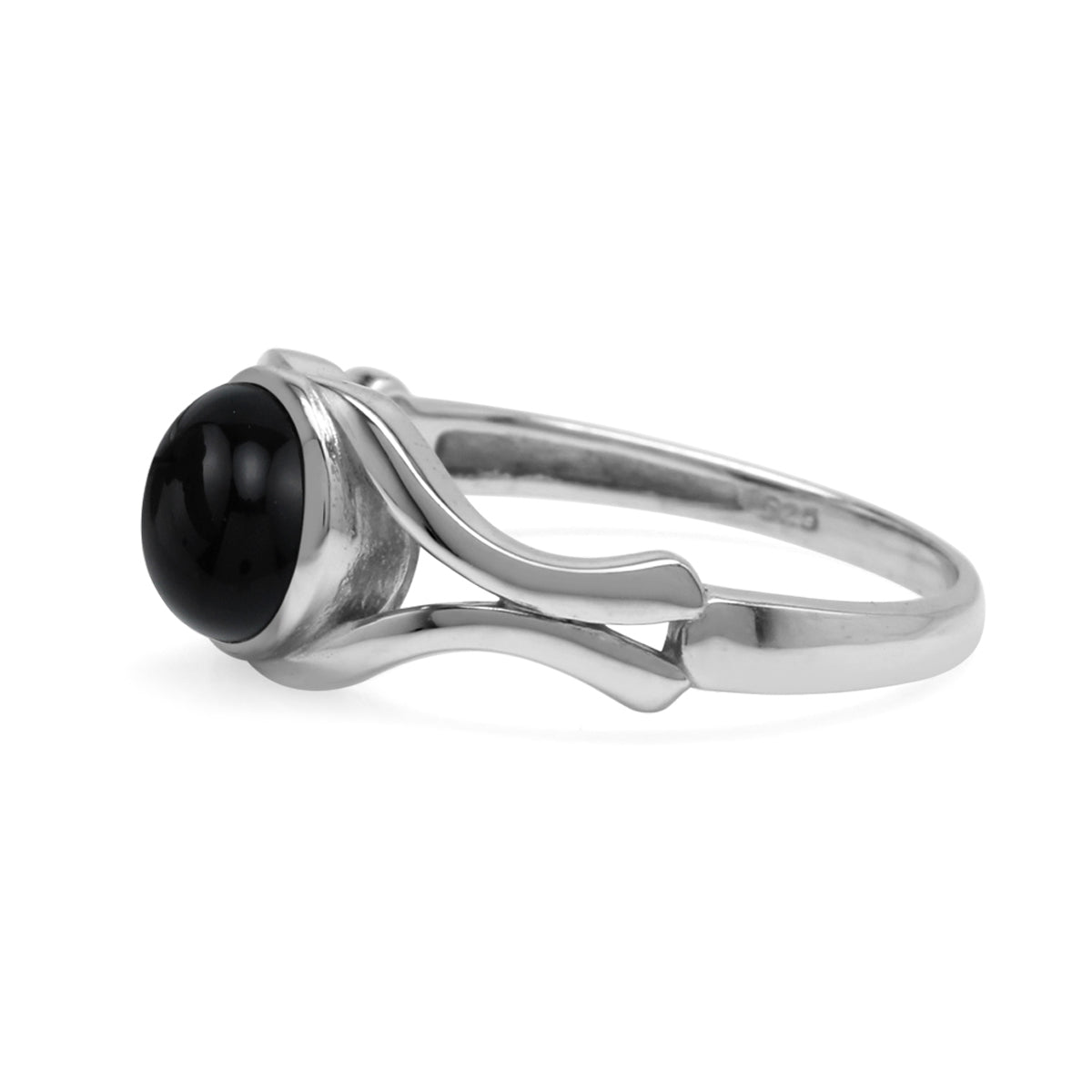 7mm Natural Black Onyx White Gold Plated 925 Sterling Silver Solitaire Casual Gemstone Ring - Silvershake-store