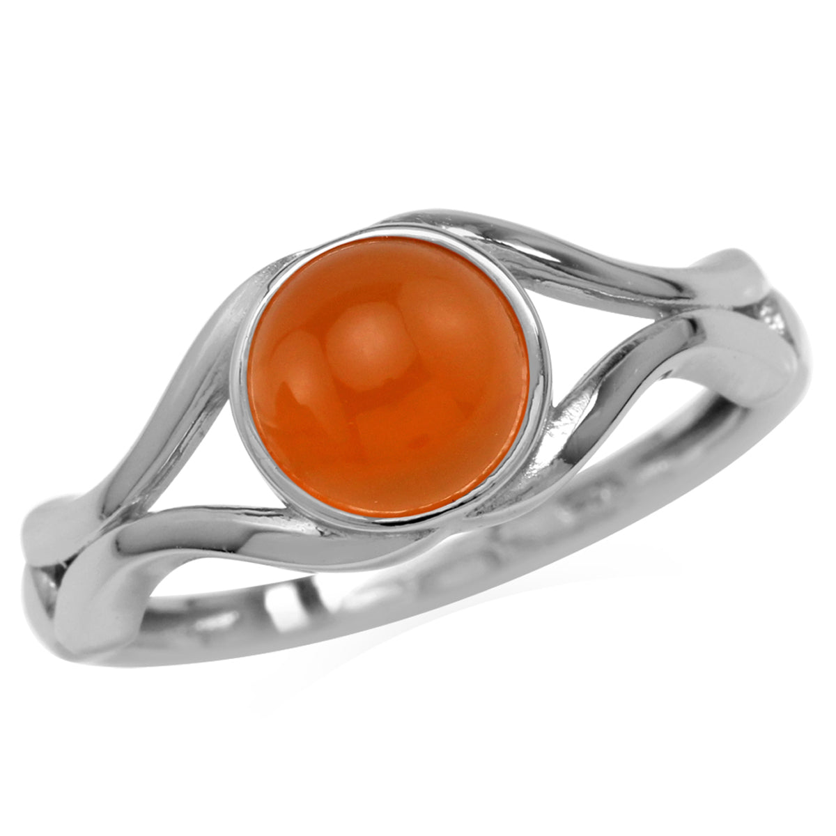 7mm Genuine Orange Carnelian White Gold Plated 925 Sterling Silver Solitaire Casual Gemstone Ring Virgo Birthston - Silvershake-store