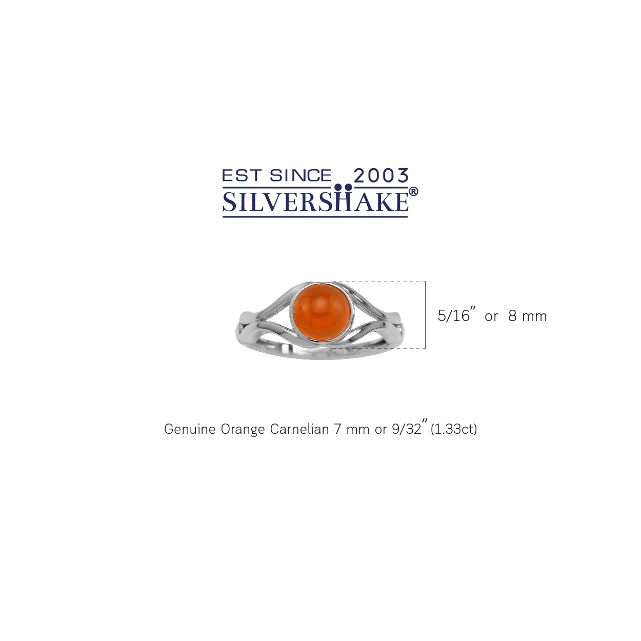 7mm Genuine Orange Carnelian White Gold Plated 925 Sterling Silver Solitaire Casual Gemstone Ring Virgo Birthston - Silvershake-store