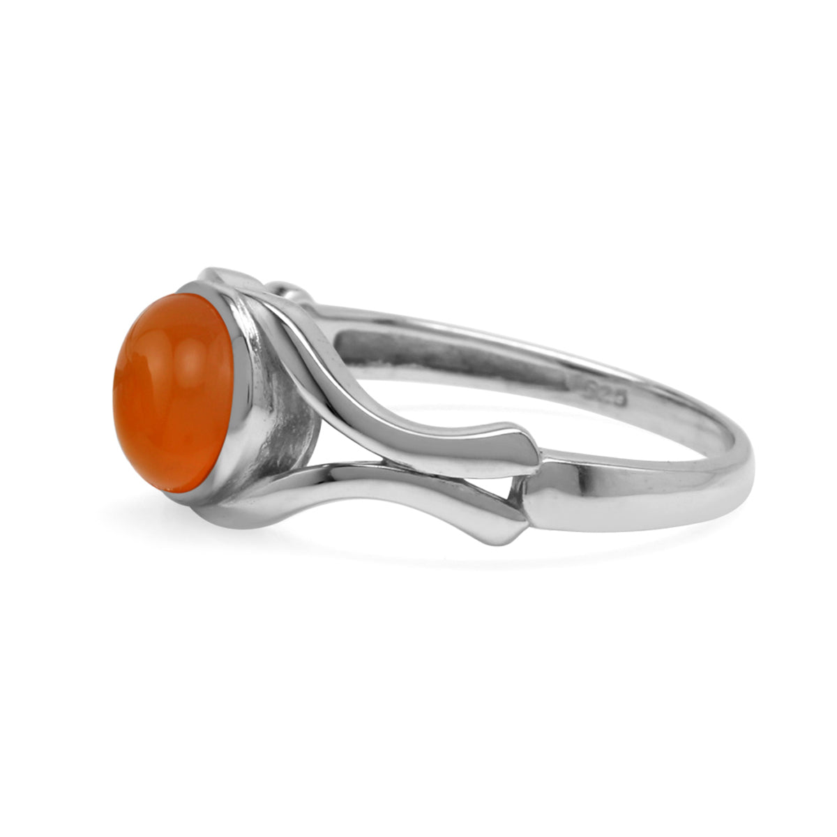 7mm Genuine Orange Carnelian White Gold Plated 925 Sterling Silver Solitaire Casual Gemstone Ring Virgo Birthston - Silvershake-store