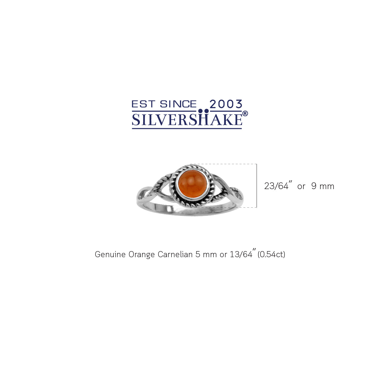 5MM Round Shape Genuine Orange Carnelian 925 Sterling Silver Rope Solitaire Ring Virgo Gemstone Birthstone - Silvershake-store