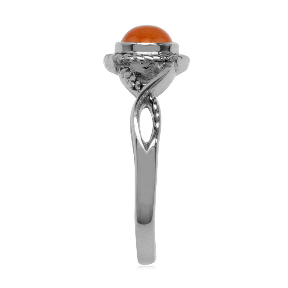 5MM Round Shape Genuine Orange Carnelian 925 Sterling Silver Rope Solitaire Ring Virgo Gemstone Birthstone - Silvershake-store