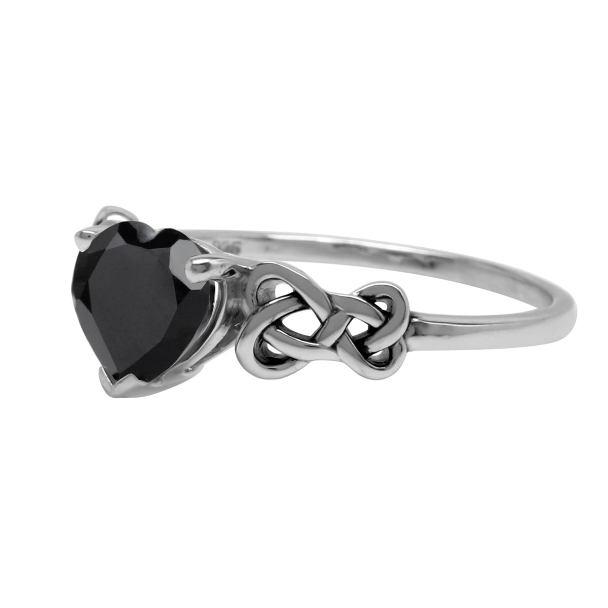 1 CTW Natural 7MM Heart Shape Black Onyx 925 Sterling Silver Celtic Knot Gemstone Ring - Silvershake-store