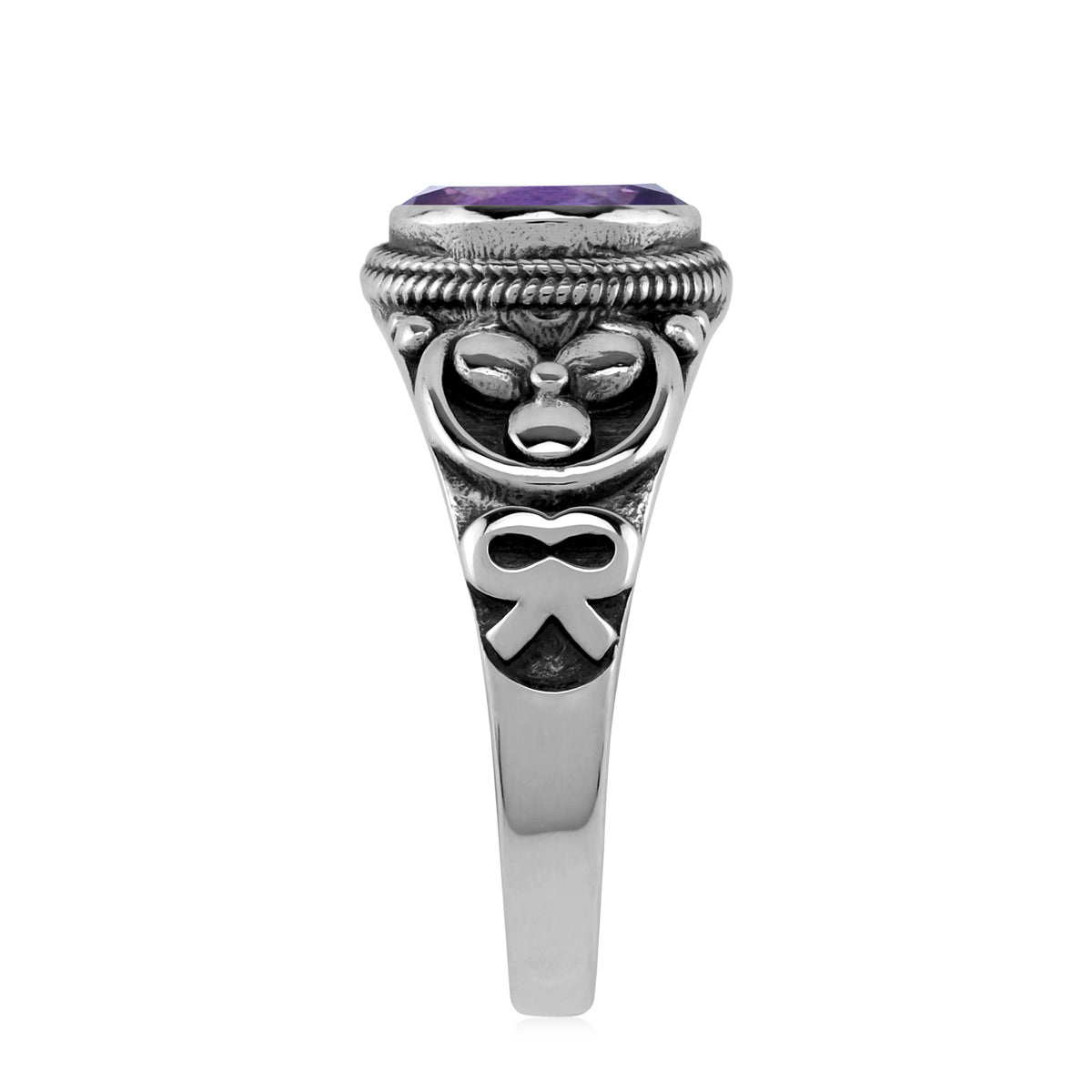 1.08 CTW 8X6mm Genuine Oval Shape Purple Amethyst 925 Sterling Silver Balinese Style Ring February Birthstone Gemstone