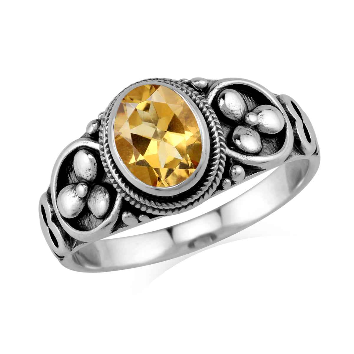 1.13 CTW 8X6mm Genuine Oval Shape Yellow Citrine 925 Sterling Silver Balinese Style Ring November Birthstone Gemstone