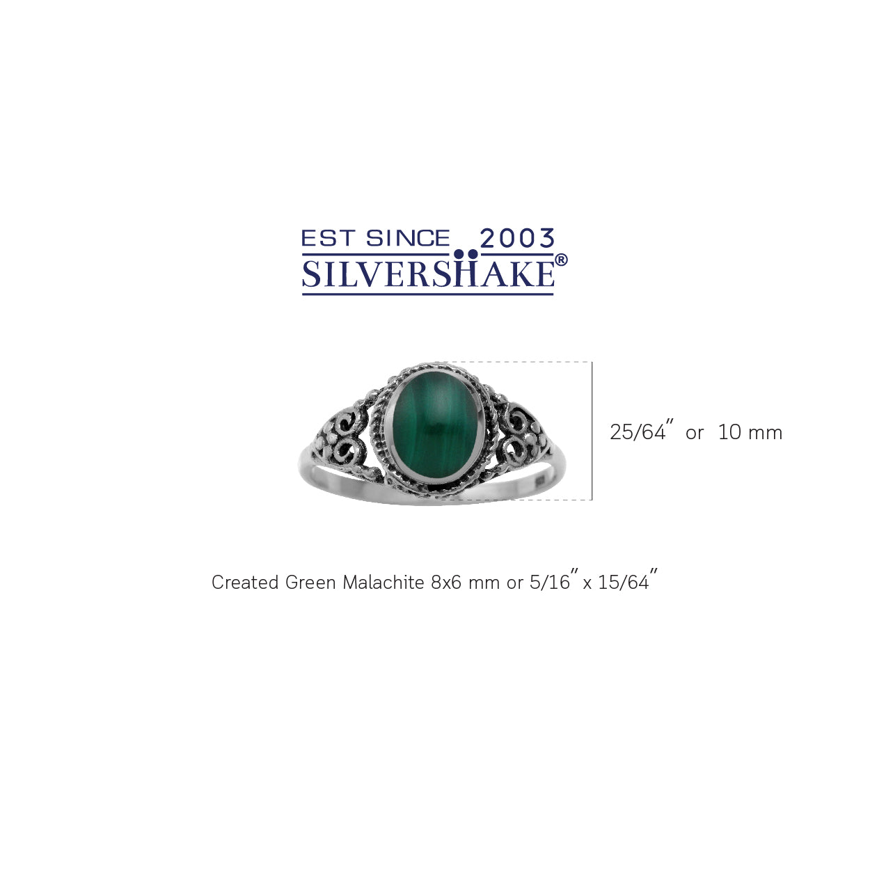 8X6mm Created Oval Shape Green Malachite Inlay 925 Sterling Silver Filigree Victorian Style Ring Gemstone Jewelry - Silvershake-store
