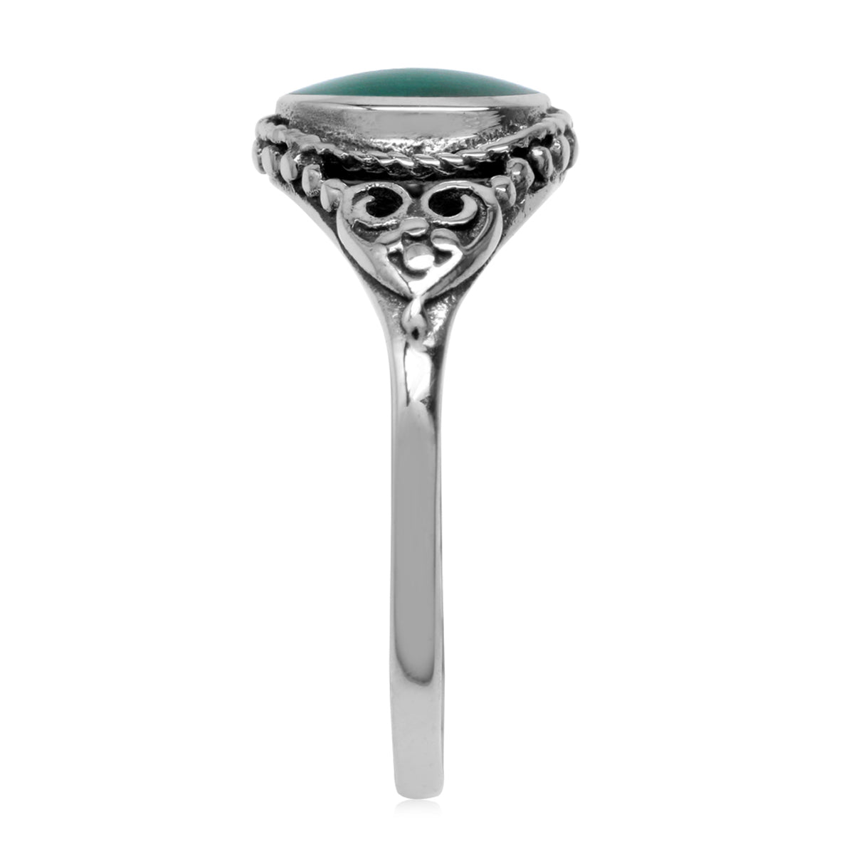 8X6mm Created Oval Shape Green Malachite Inlay 925 Sterling Silver Filigree Victorian Style Ring Gemstone Jewelry - Silvershake-store