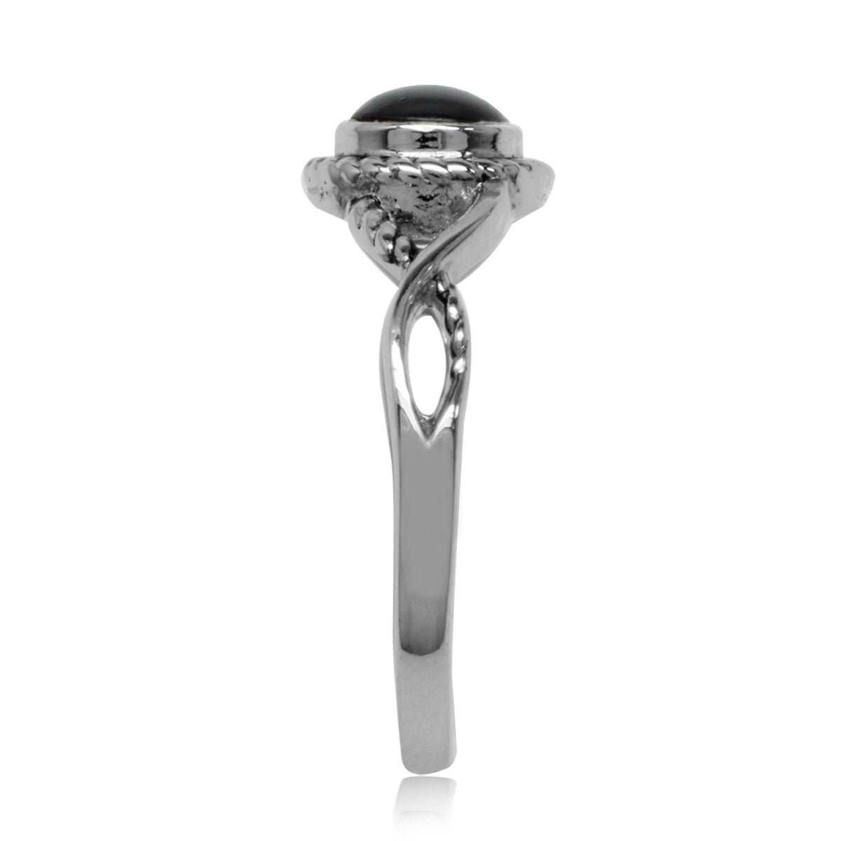 5MM Round Shape Created Black Onyx 925 Sterling Silver Rope Solitaire Cabochon Gemstone Ring - Silvershake-store