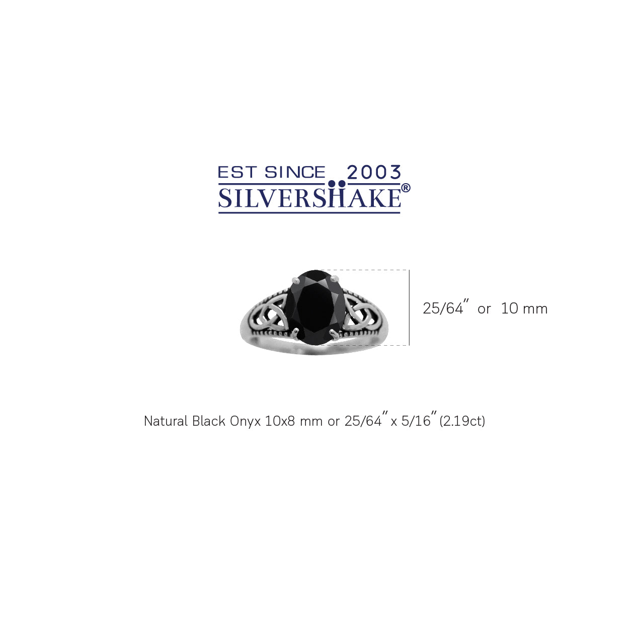 2.19 CTW 10X8mm Natural Oval Shape Black Onyx 925 Sterling Silver Triquetra Celtic Knot Solitaire Gemstone Ring Jewelry for Women - Silvershake-store
