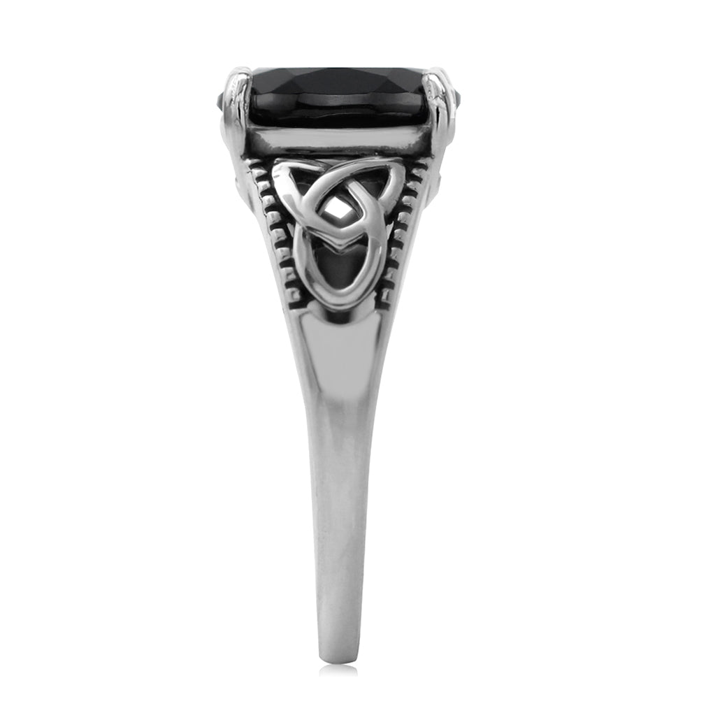 2.19 CTW 10X8mm Natural Oval Shape Black Onyx 925 Sterling Silver Triquetra Celtic Knot Solitaire Gemstone Ring Jewelry for Women - Silvershake-store