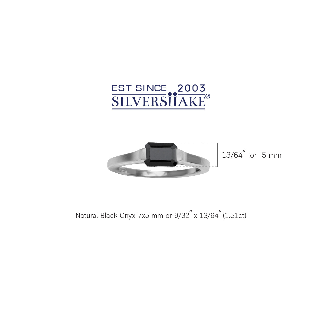1.51 CTW 7X5mm Natural Octagon Shape Black Onyx White Gold Plated 925 Sterling Silver East-West Solitaire Gemstone Promise Ring Jewelry for Women - Silvershake-store
