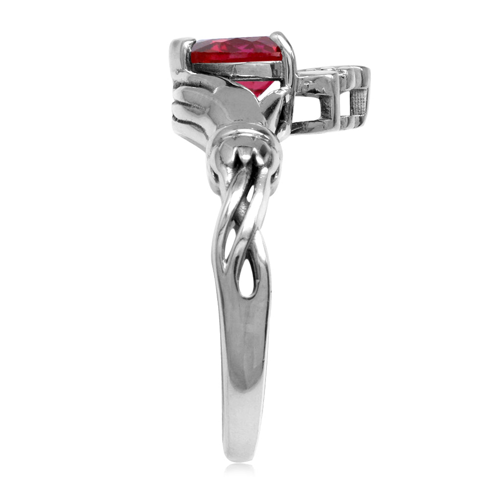 6MM Heart Shape Simulated Red Ruby Irish Celtic Claddagh 925 Sterling Silver Friendship Ring July Gemstone Birthstone - Silvershake-store