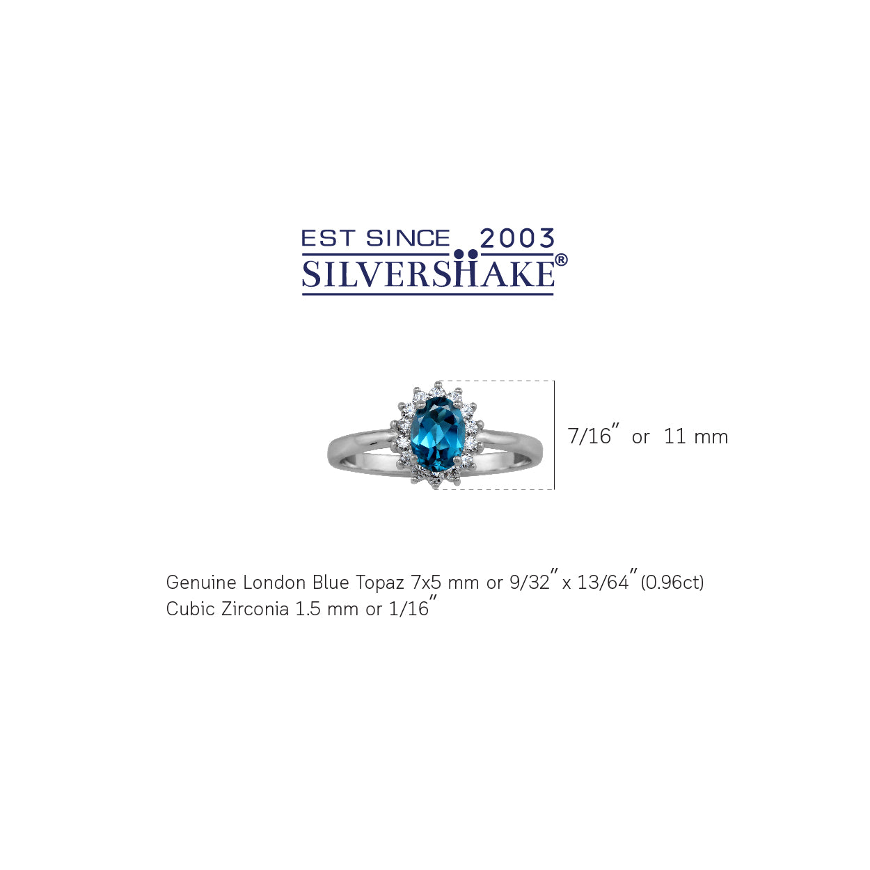 Petite 7X5mm Genuine Oval Shape London Blue Topaz White Gold Plated 925 Sterling Silver Flower Cluster Engagement and Promise Ring December Gemstone Birthstone - Silvershake-store
