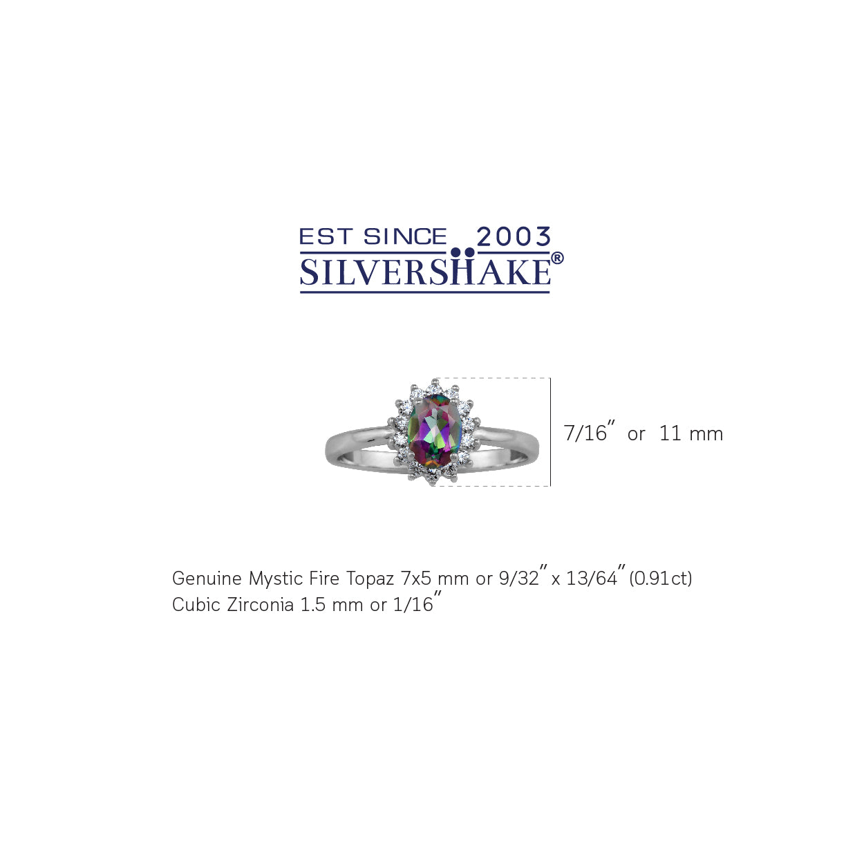 Petite 7X5mm Genuine Oval Shape Mystic Fire Rainbow Topaz White Gold Plated 925 Sterling Silver Flower Cluster Gemstone Engagement and Promise Gemstone Ring - Silvershake-store