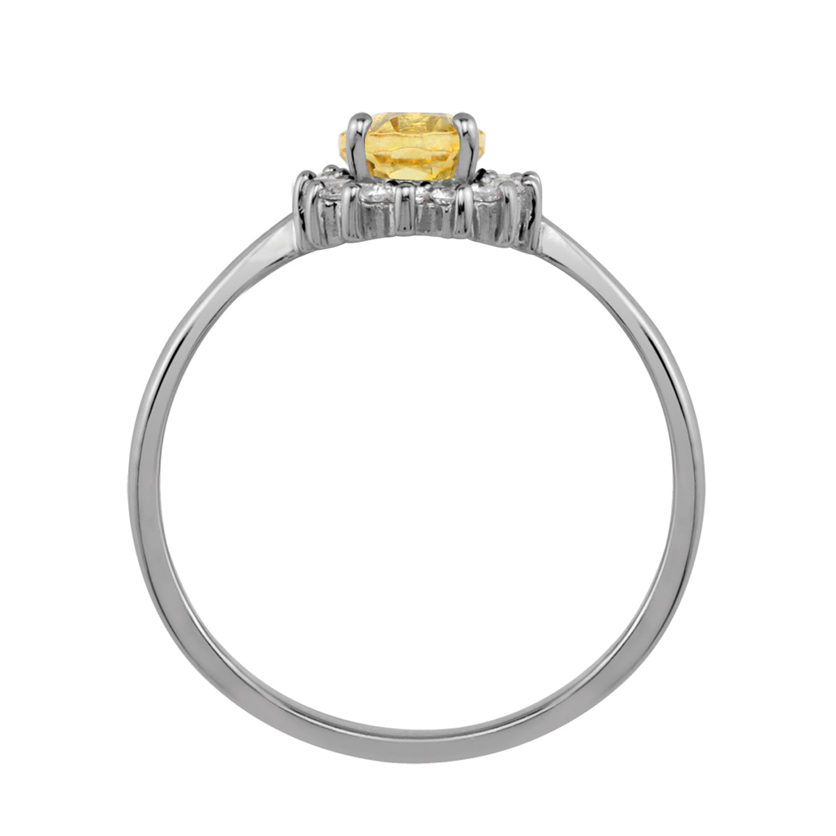 Petite 7X5mm Genuine Oval Shape Yellow Citrine White Gold Plated 925 Sterling Silver Flower Cluster Engagement and Promise Ring November Gemstone Birthstone - Silvershake-store