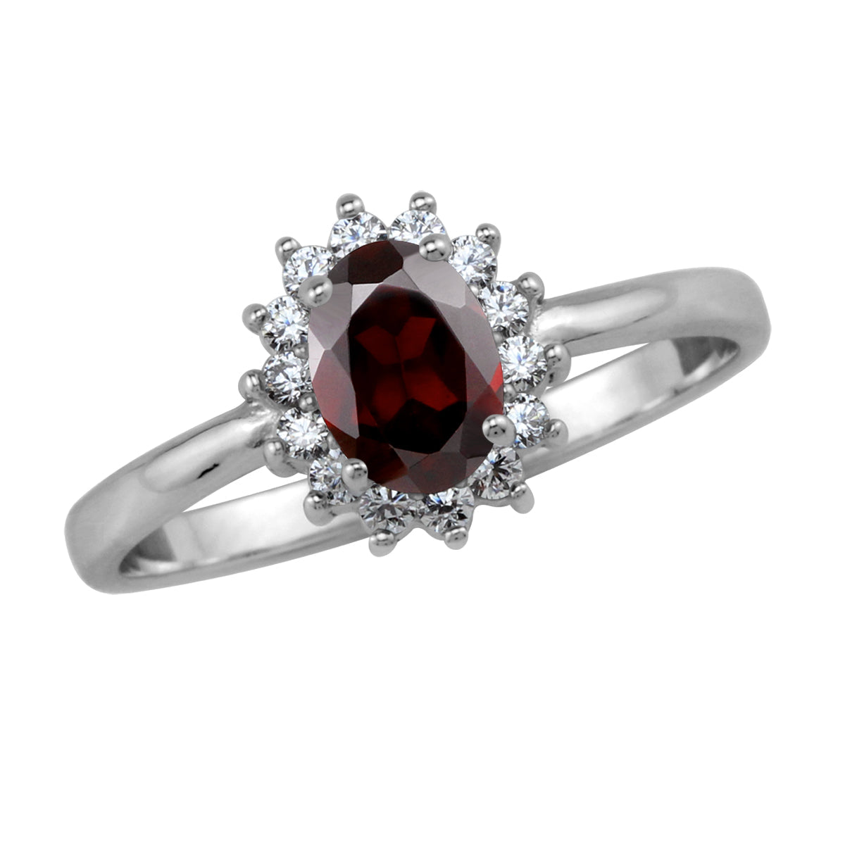 Petite 7X5mm Natural Oval Shape Red Garnet White Gold Plated 925 Sterling Silver Flower Cluster Engagement and Promise Ring January Gemstone Birthstone - Silvershake-store