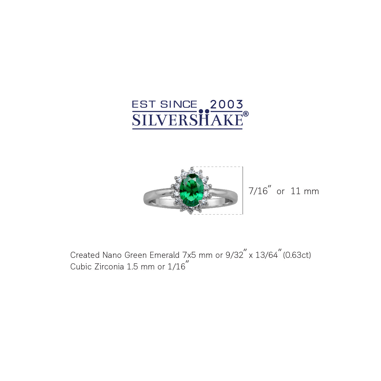 Petite 7X5mm Created Oval Shape Nano Green Emerald White Gold Plated 925 Sterling Silver Flower Cluster Business Attire Ring May Gemstone Birthstone - Silvershake-store