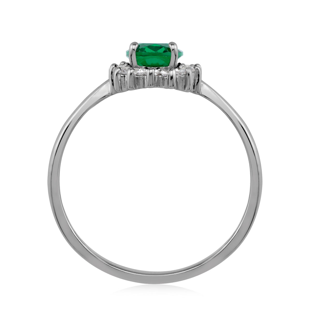 Petite 7X5mm Created Oval Shape Nano Green Emerald White Gold Plated 925 Sterling Silver Flower Cluster Business Attire Ring May Gemstone Birthstone - Silvershake-store