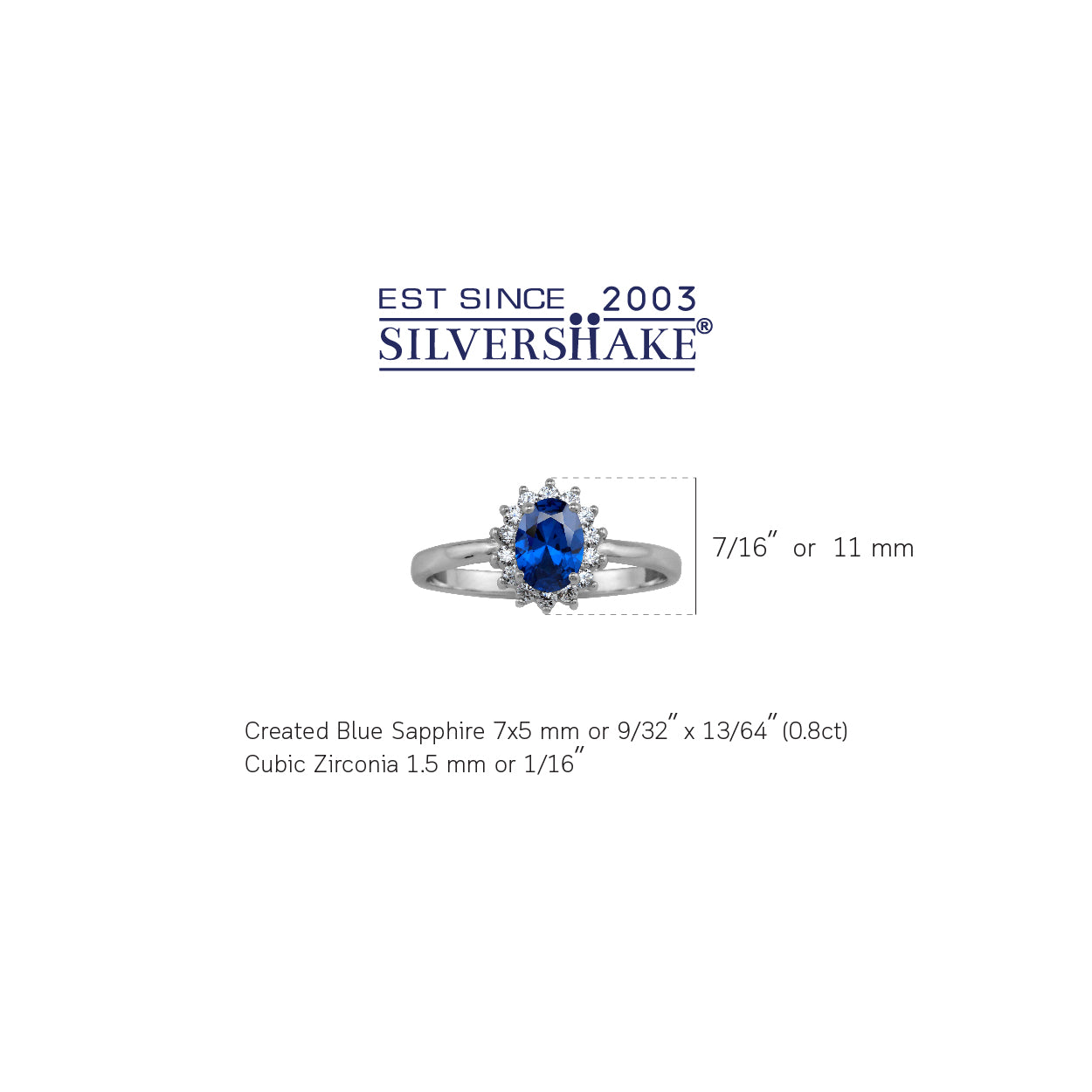 Petite 7X5mm Created Oval Shape Blue Sapphire White Gold Plated 925 Sterling Silver Flower Cluster Business Attire Ring September Gemstone Birthstone - Silvershake-store