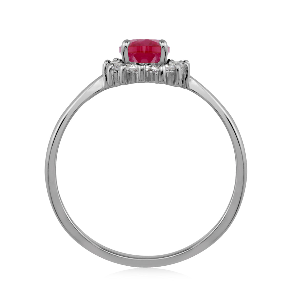 Petite 7X5mm Simulated Oval Shape Red Ruby White Gold Plated 925 Sterling Silver Flower Cluster Engagement and Promise Ring July Gemstone Birthstone - Silvershake-store