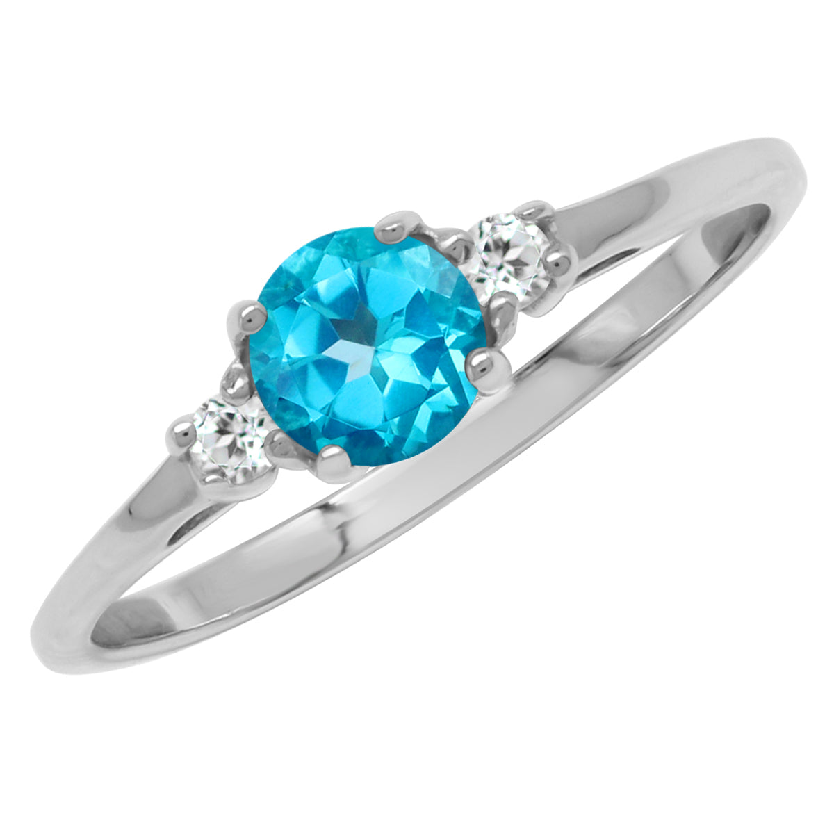 5MM Petite Round Shape Genuine Paraiba Neon Blue Topaz 925 Sterling Silver Promise Gemstone Ring - Silvershake-store