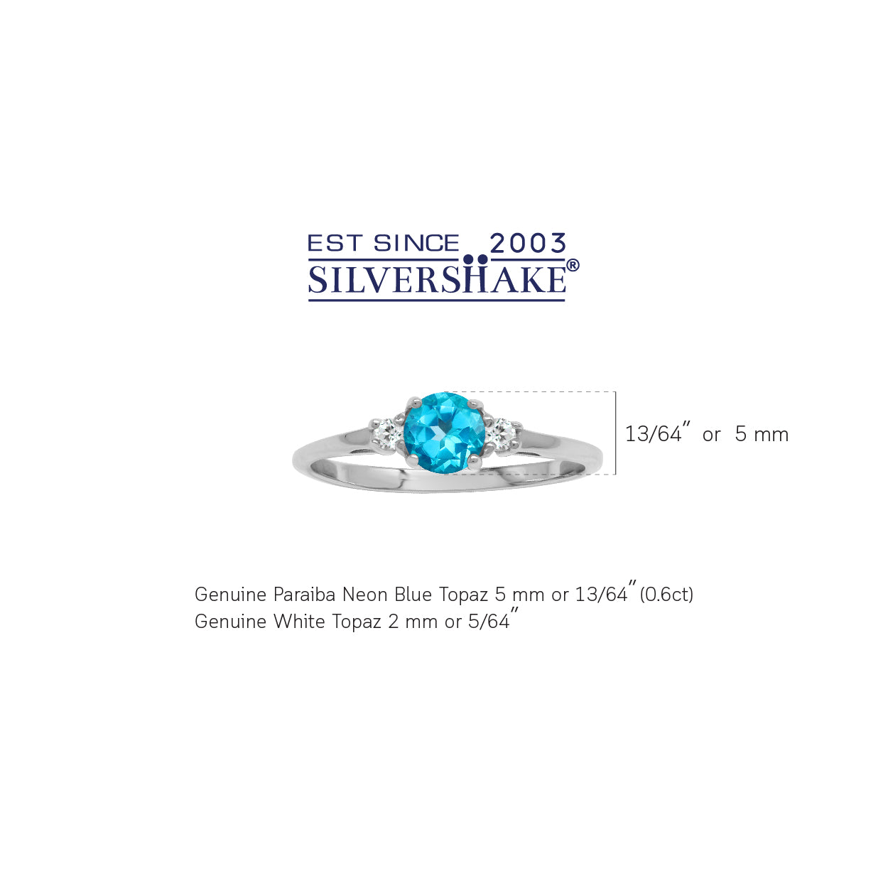 5MM Petite Round Shape Genuine Paraiba Neon Blue Topaz 925 Sterling Silver Promise Gemstone Ring - Silvershake-store