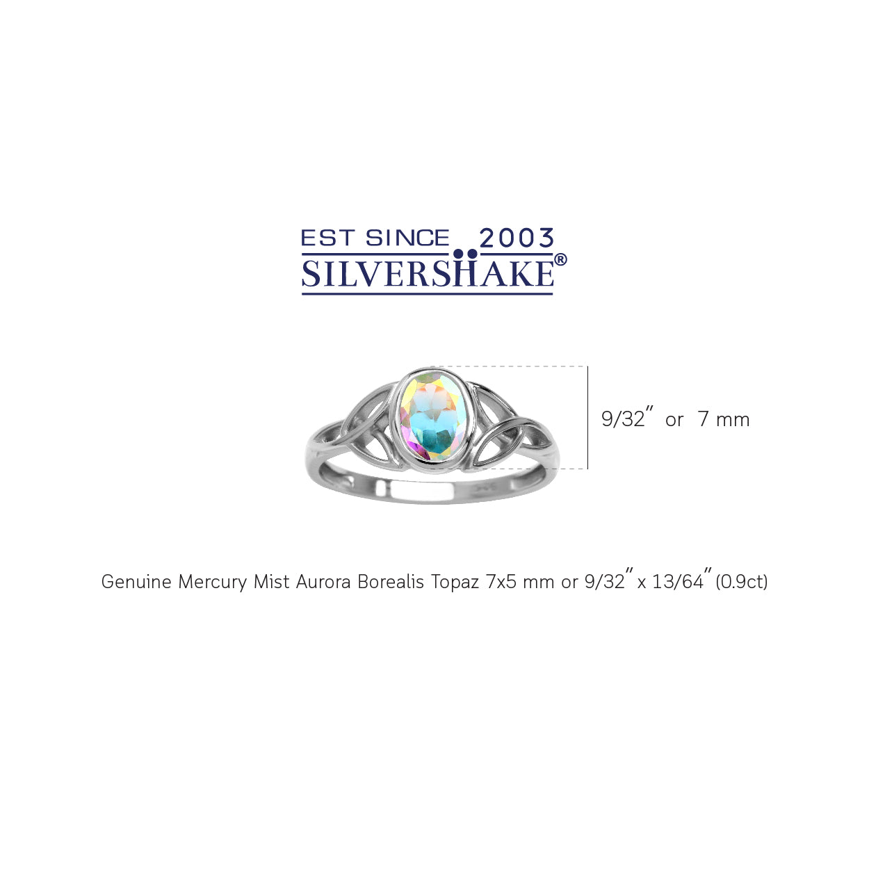 7X5mm Oval Shape Genuine Mercury Mist Aurora Borealis (AB) Topaz 925 Sterling Silver Triquetra Celtic Knot Gemstone Ring Jewelry for Women - Silvershake-store