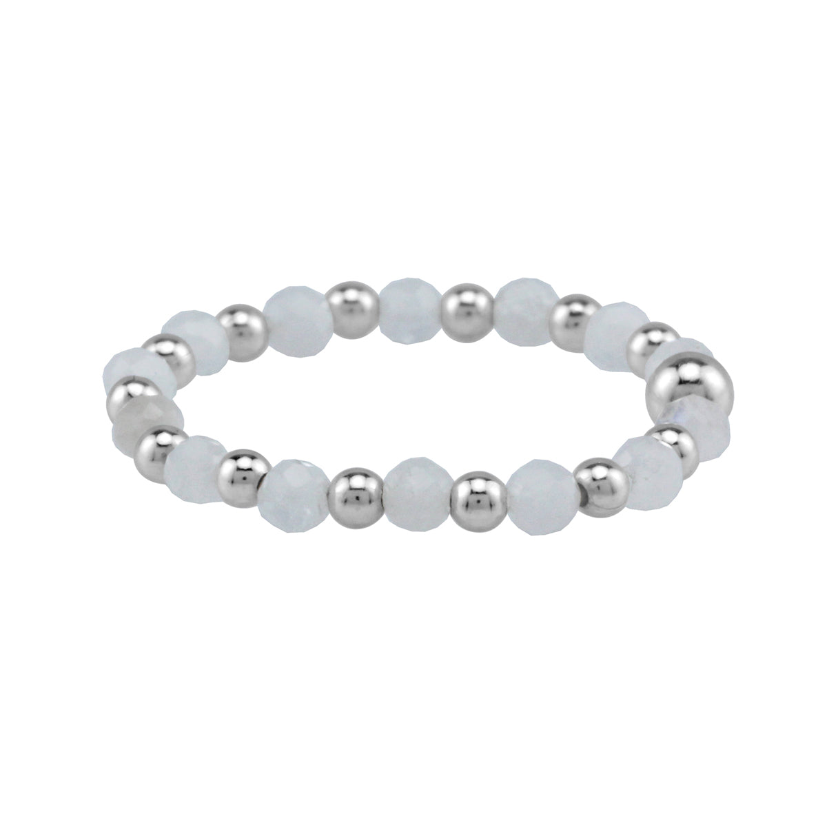 2MM Natural White Moonstone Bead 925 Sterling Silver Minimalist Stack/Stackable Adjustable Ring Jewelry for Women June Gemstone Birthstone - Silvershake-store