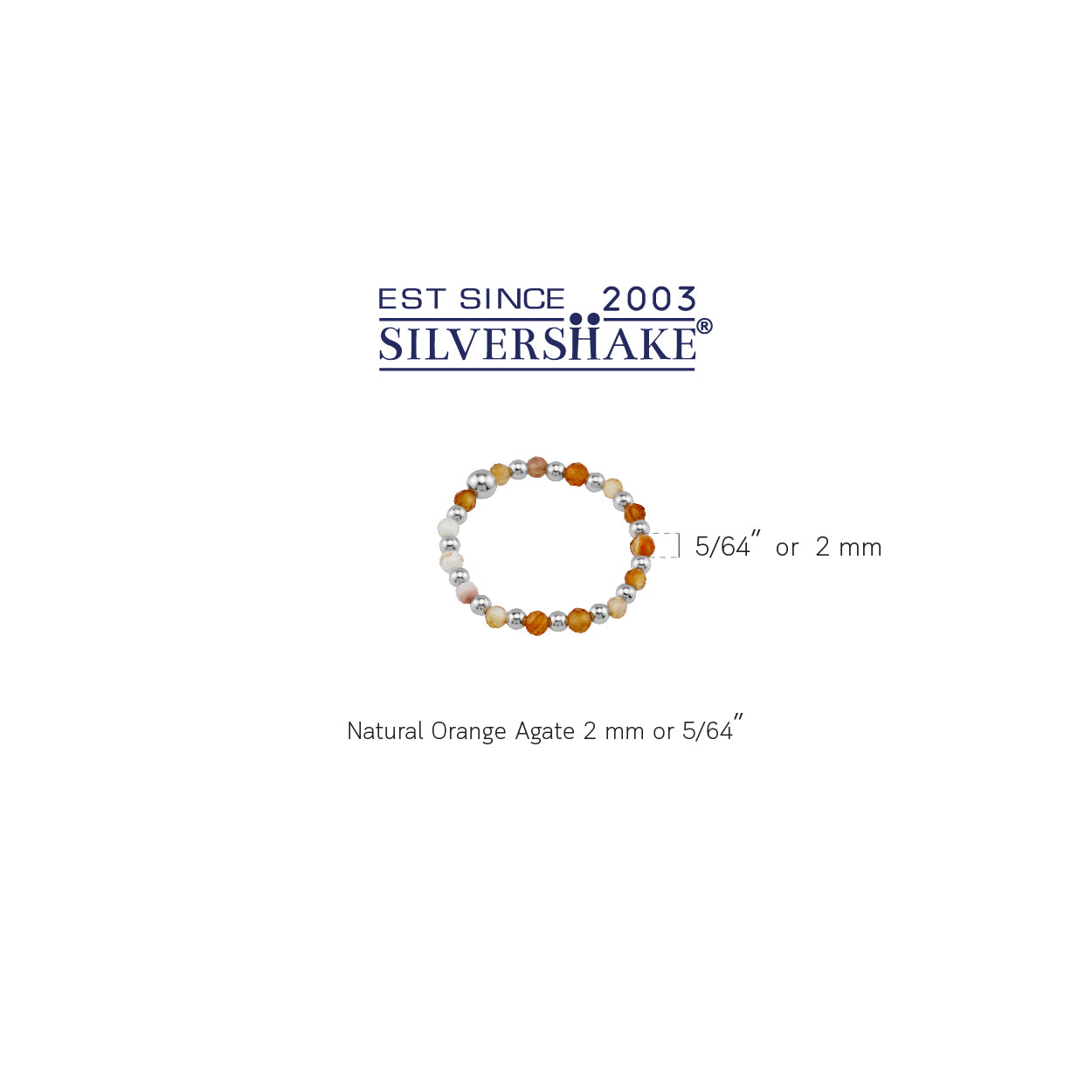 2MM Natural Orange Agate Gemstone Bead 925 Sterling Silver Minimalist Stack/Stackable Adjustable Ring Jewelry for Women - Silvershake-store