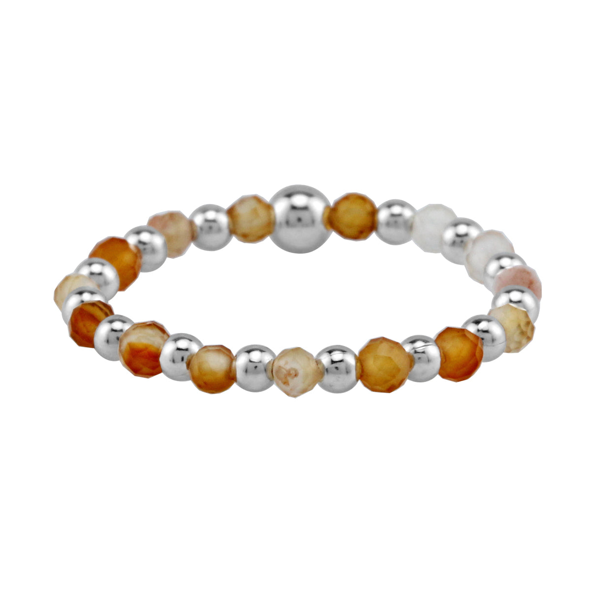 2MM Natural Orange Agate Gemstone Bead 925 Sterling Silver Minimalist Stack/Stackable Adjustable Ring Jewelry for Women - Silvershake-store