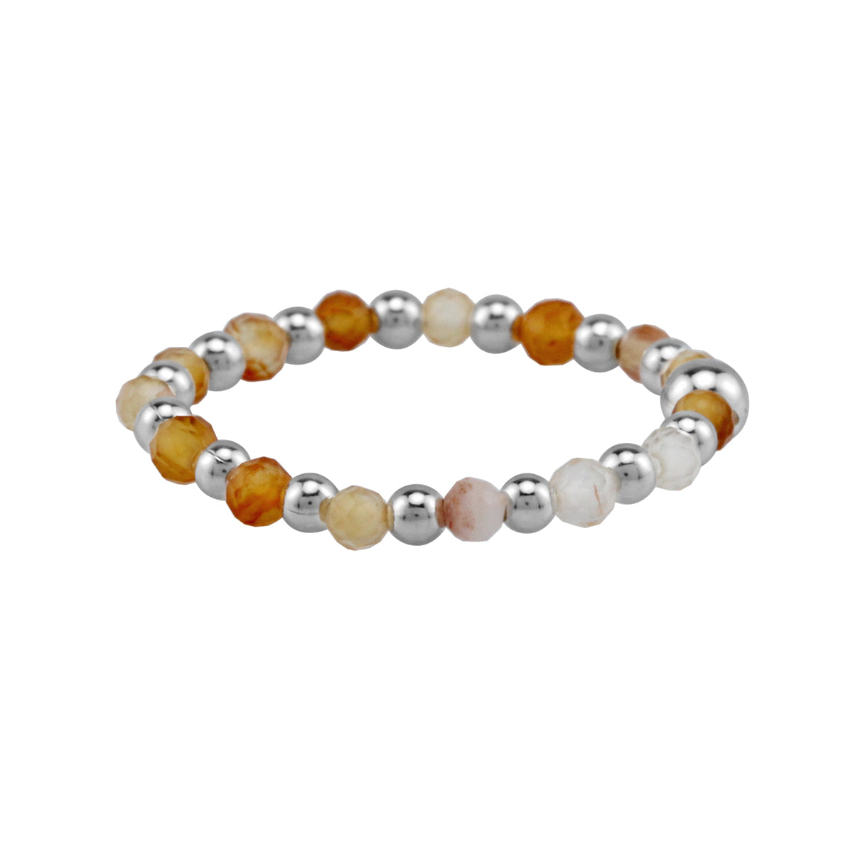 2MM Natural Orange Agate Gemstone Bead 925 Sterling Silver Minimalist Stack/Stackable Adjustable Ring Jewelry for Women - Silvershake-store