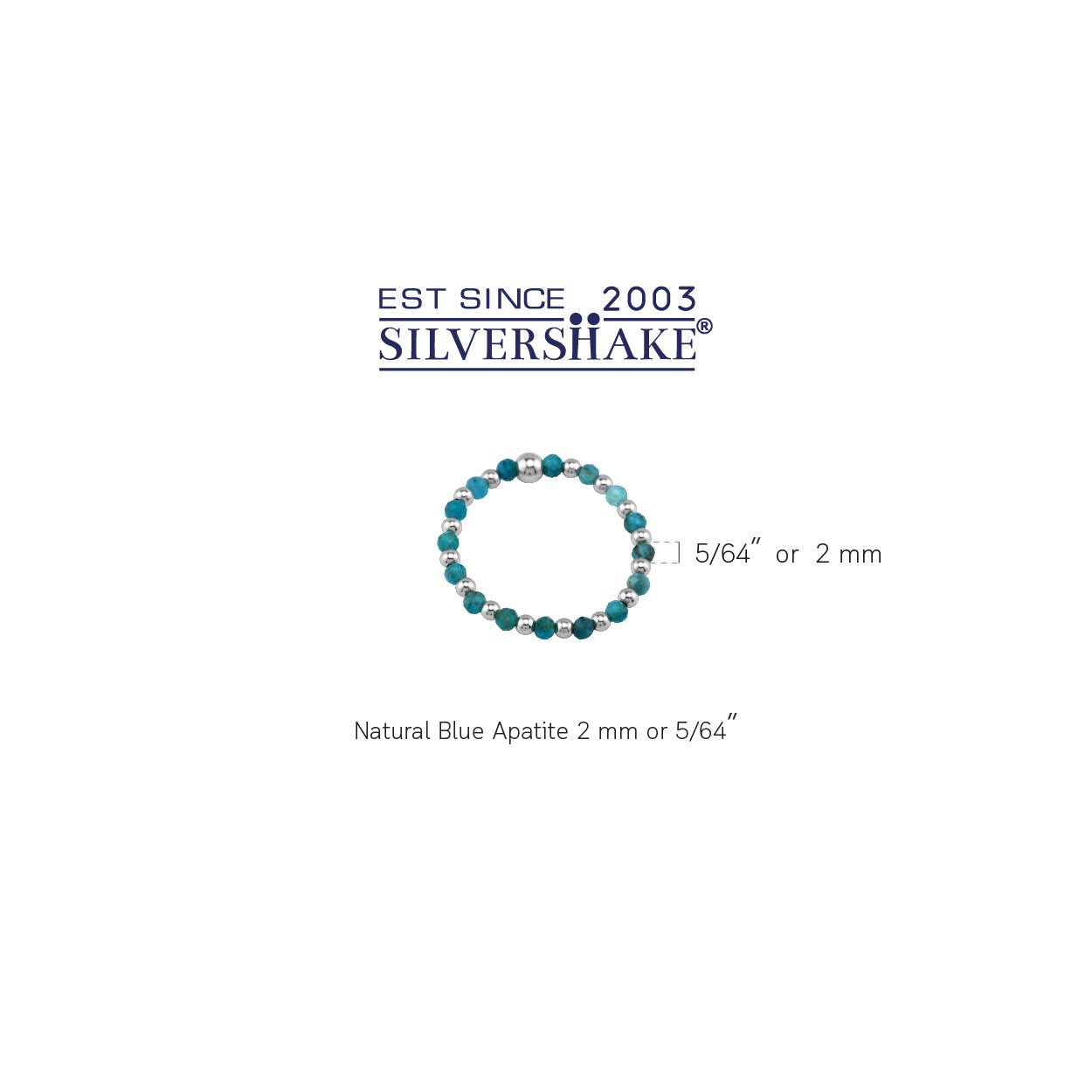 2MM Natural Blue Apatite Gemstone Bead 925 Sterling Silver Minimalist Stack/Stackable Adjustable Ring Jewelry for Women - Silvershake-store