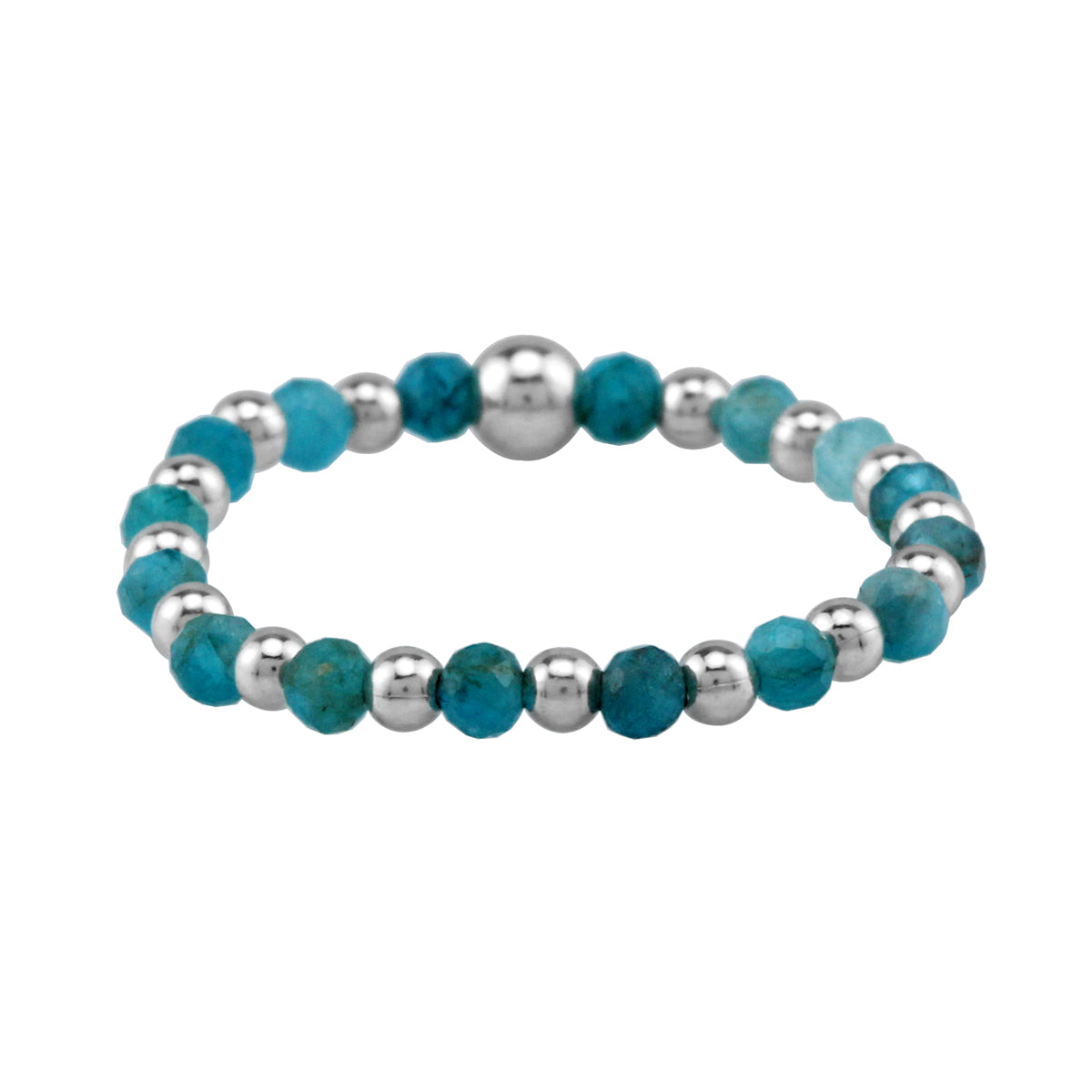 2MM Natural Blue Apatite Gemstone Bead 925 Sterling Silver Minimalist Stack/Stackable Adjustable Ring Jewelry for Women - Silvershake-store