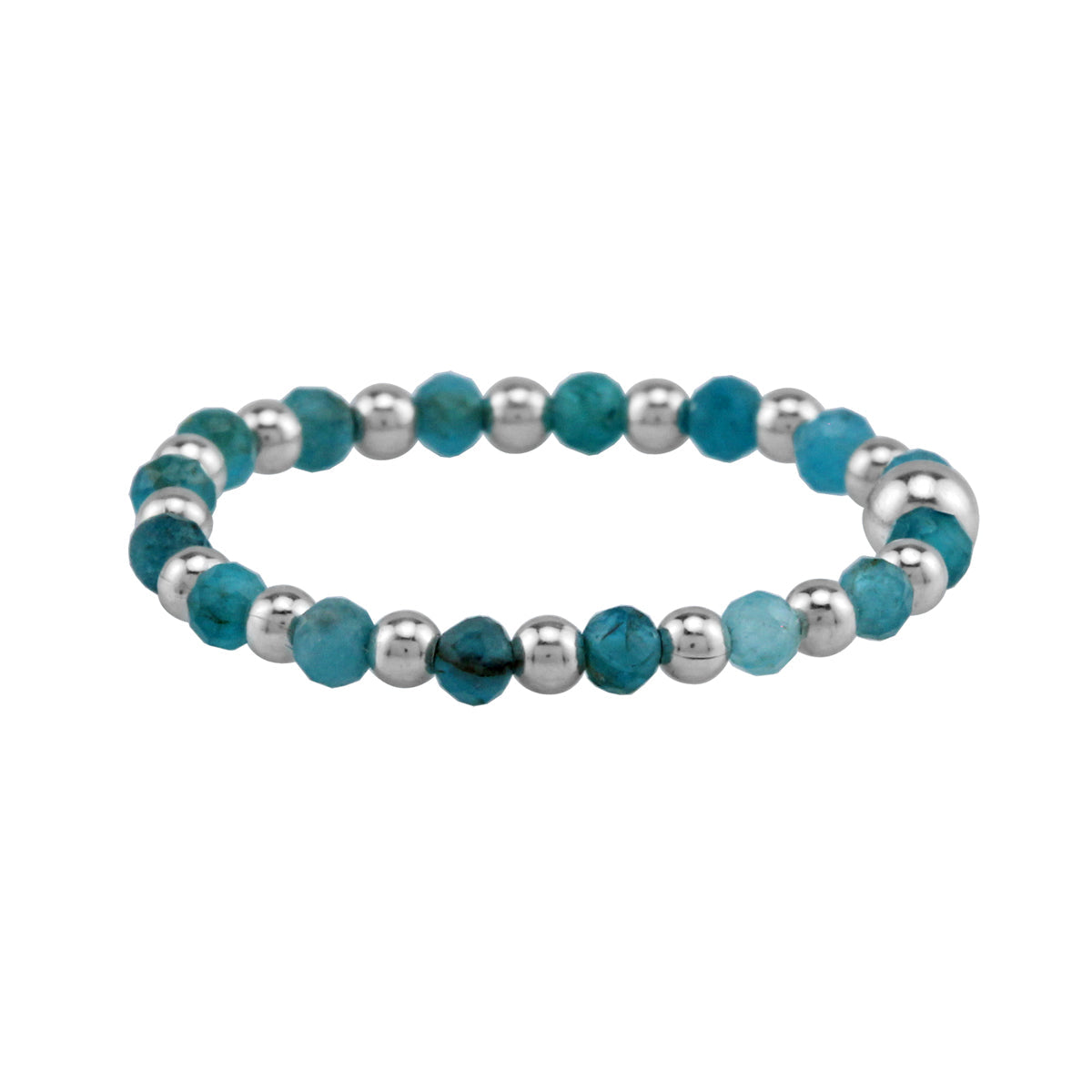 2MM Natural Blue Apatite Gemstone Bead 925 Sterling Silver Minimalist Stack/Stackable Adjustable Ring Jewelry for Women - Silvershake-store