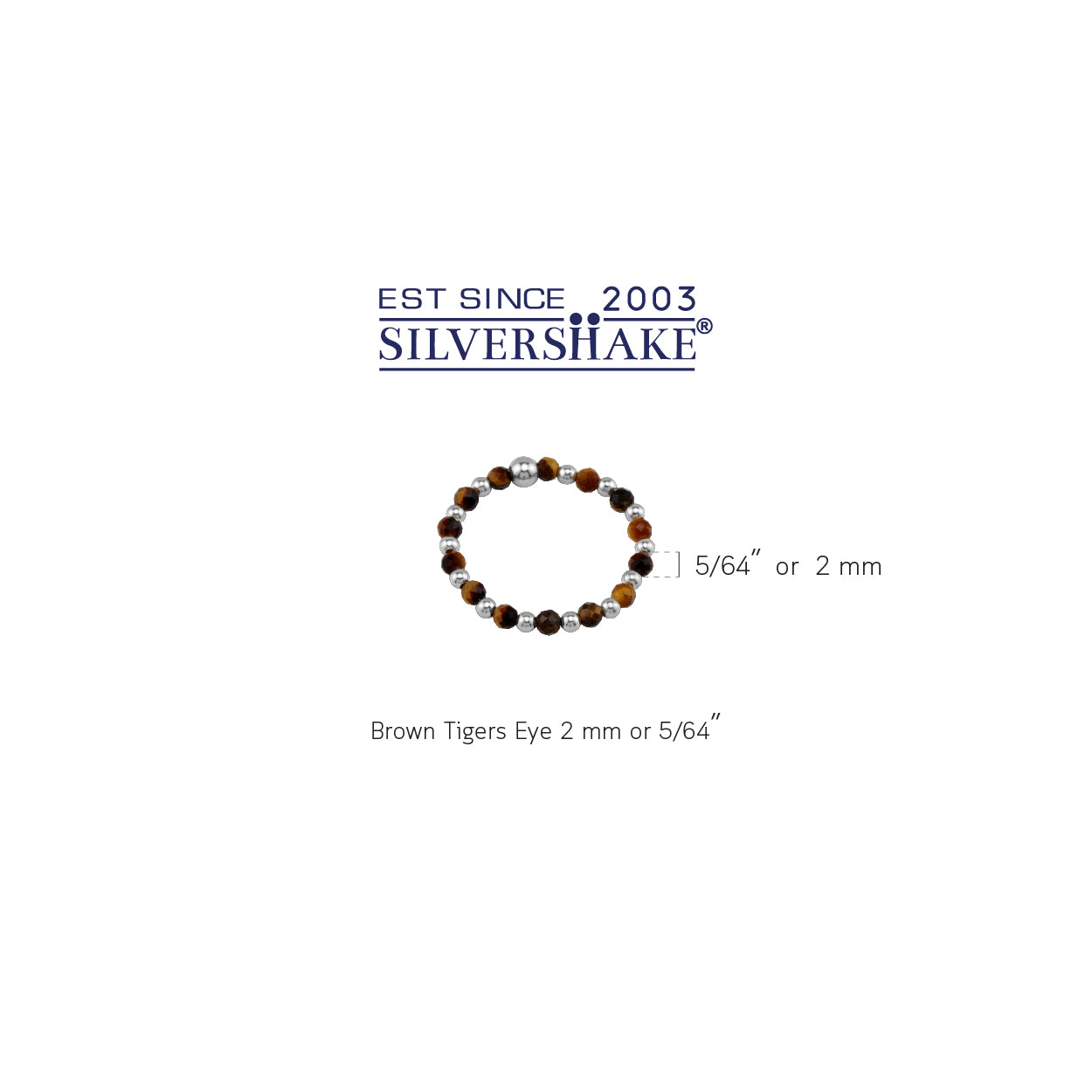 2MM Natural Brown Tigers Eye Gemstone Bead 925 Sterling Silver Minimalist Stack/Stackable Adjustable Ring Jewelry for Women - Silvershake-store