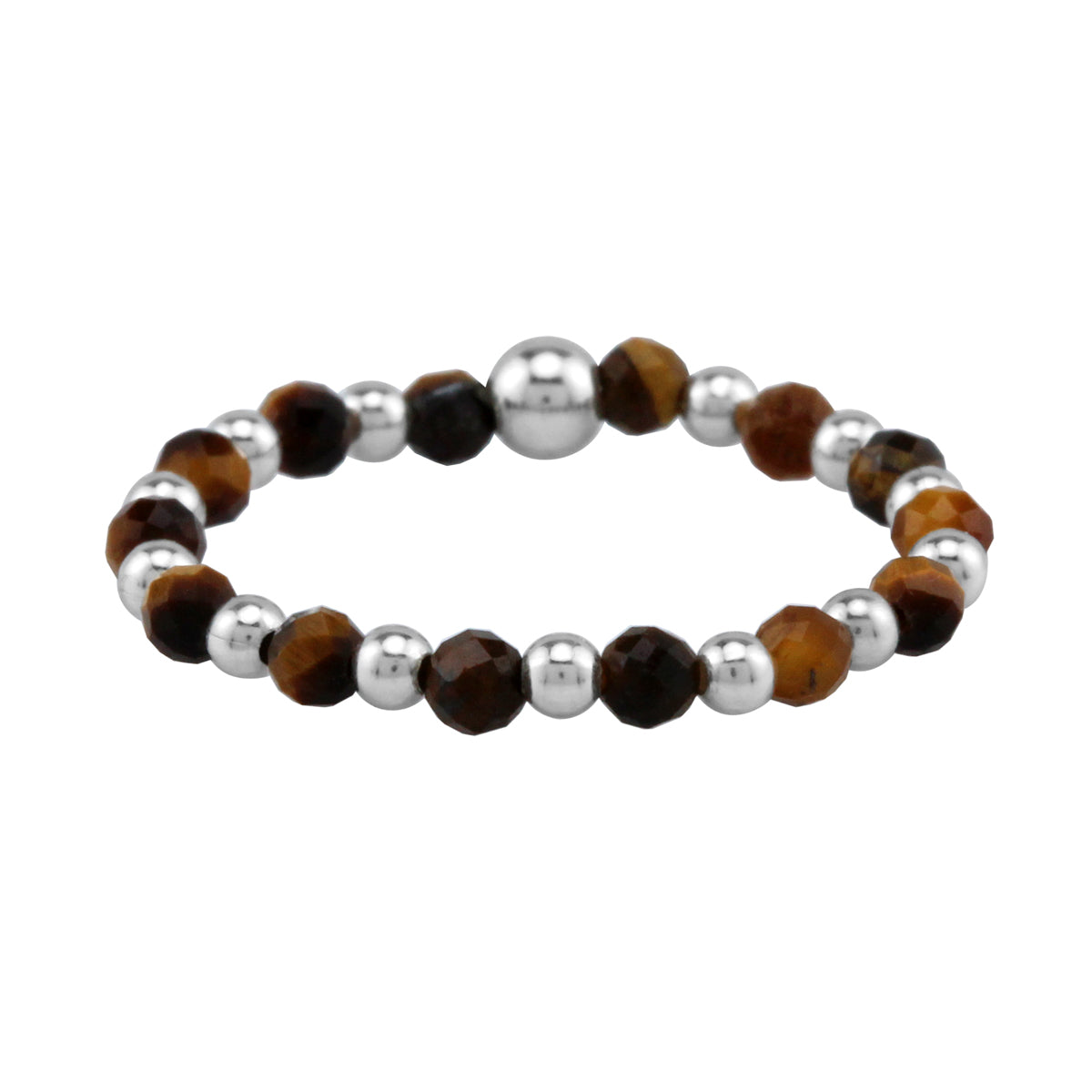 2MM Natural Brown Tigers Eye Gemstone Bead 925 Sterling Silver Minimalist Stack/Stackable Adjustable Ring Jewelry for Women - Silvershake-store