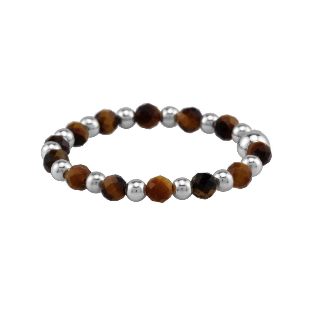 2MM Natural Brown Tigers Eye Gemstone Bead 925 Sterling Silver Minimalist Stack/Stackable Adjustable Ring Jewelry for Women - Silvershake-store