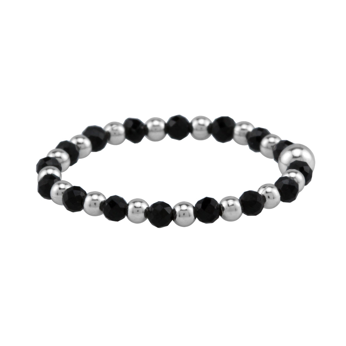 2MM Natural Black Spinel Gemstone Bead 925 Sterling Silver Minimalist Stack/Stackable Adjustable Ring Jewelry for Women - Silvershake-store